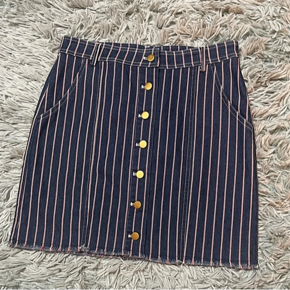 Striped Button Down Denim Skirt